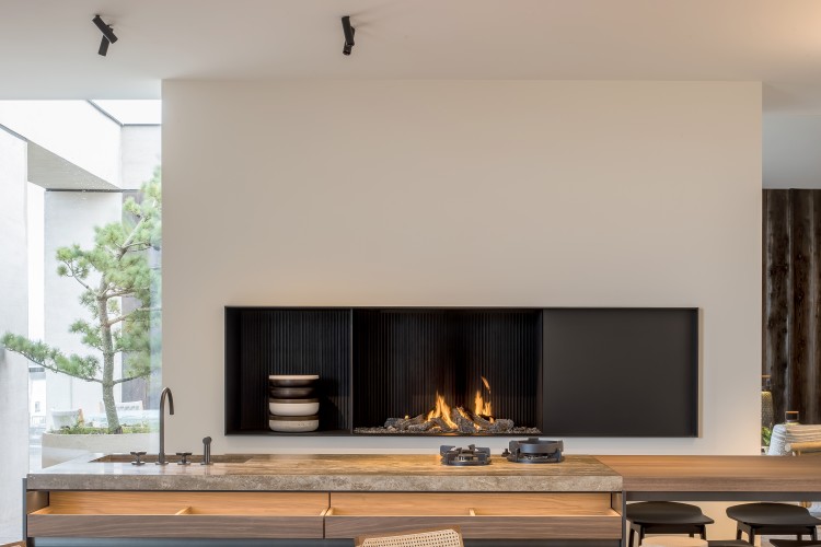 Urban custom made fireplace horizontal extended Belgium